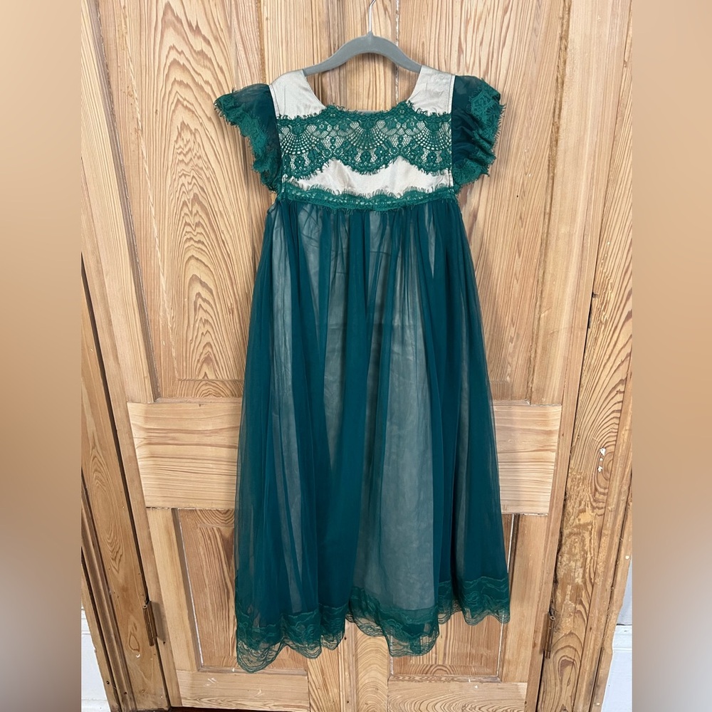 Trish Scully Elegant Green Lace Kids Dress